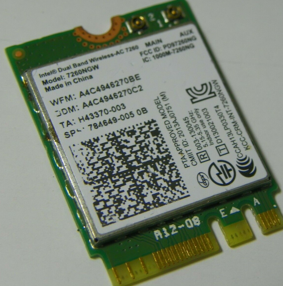OEM HP 784649-005 Intel Dual Band Wireless-AC 7260 7260NGW Bluetooth PCIe NGFF