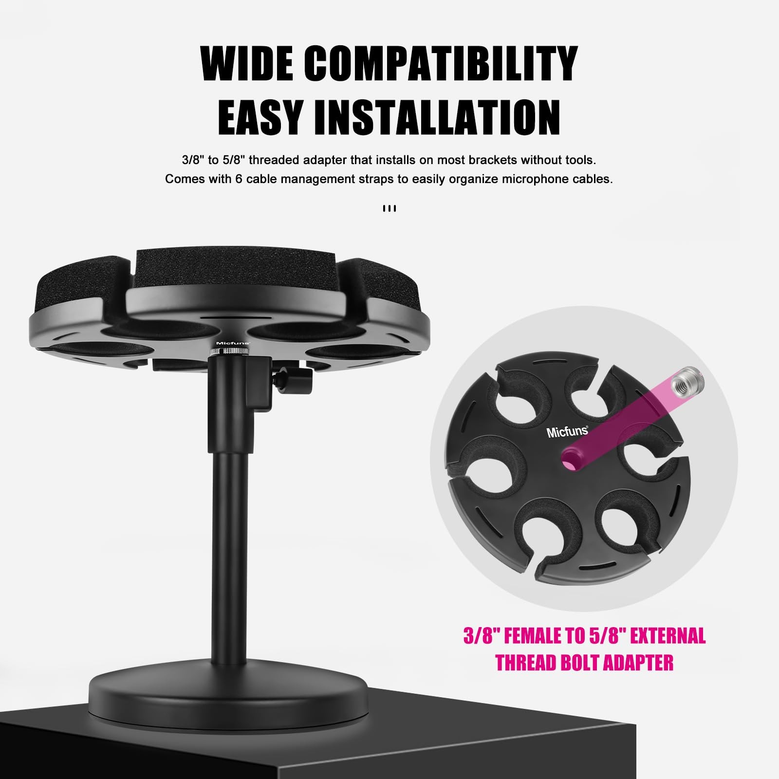 Multi Microphone Holder, Wired and Wireless Mic Holder for Stand, Hold Up to ...