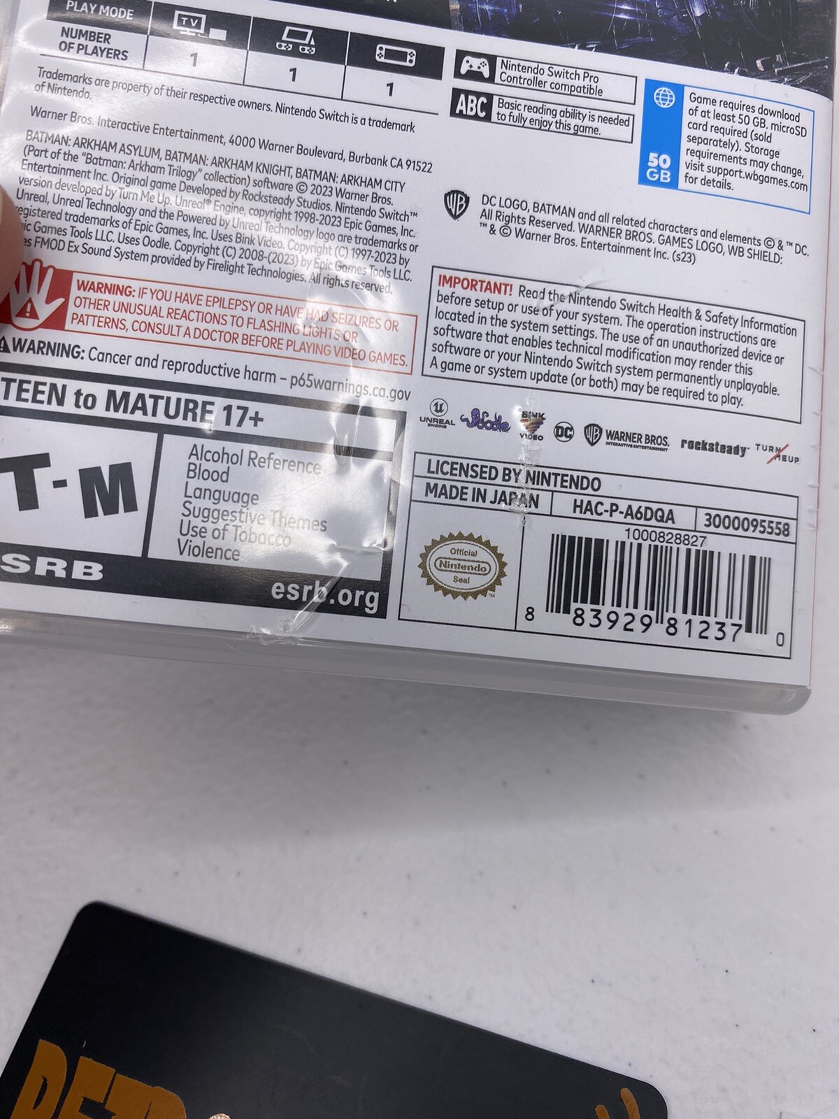 Batman Arkham Trilogy for Nintendo Switch Case Only NO GAME