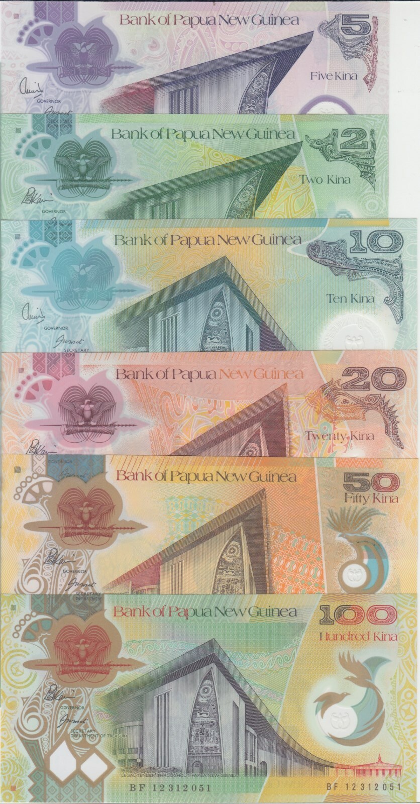 Papua New Guinea P.28-33 6 value set 2-5-10-20-50-100 Kina, 2008-14,UNC 2001 YYY