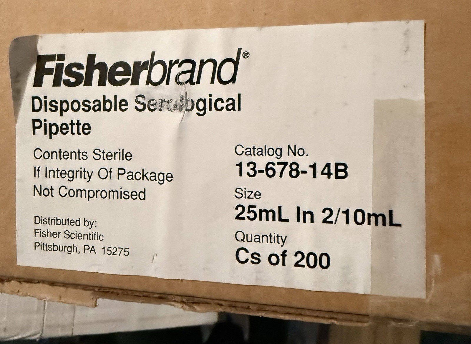 Fisherbrand Serological Pippette 13-678-14B  Case of 200