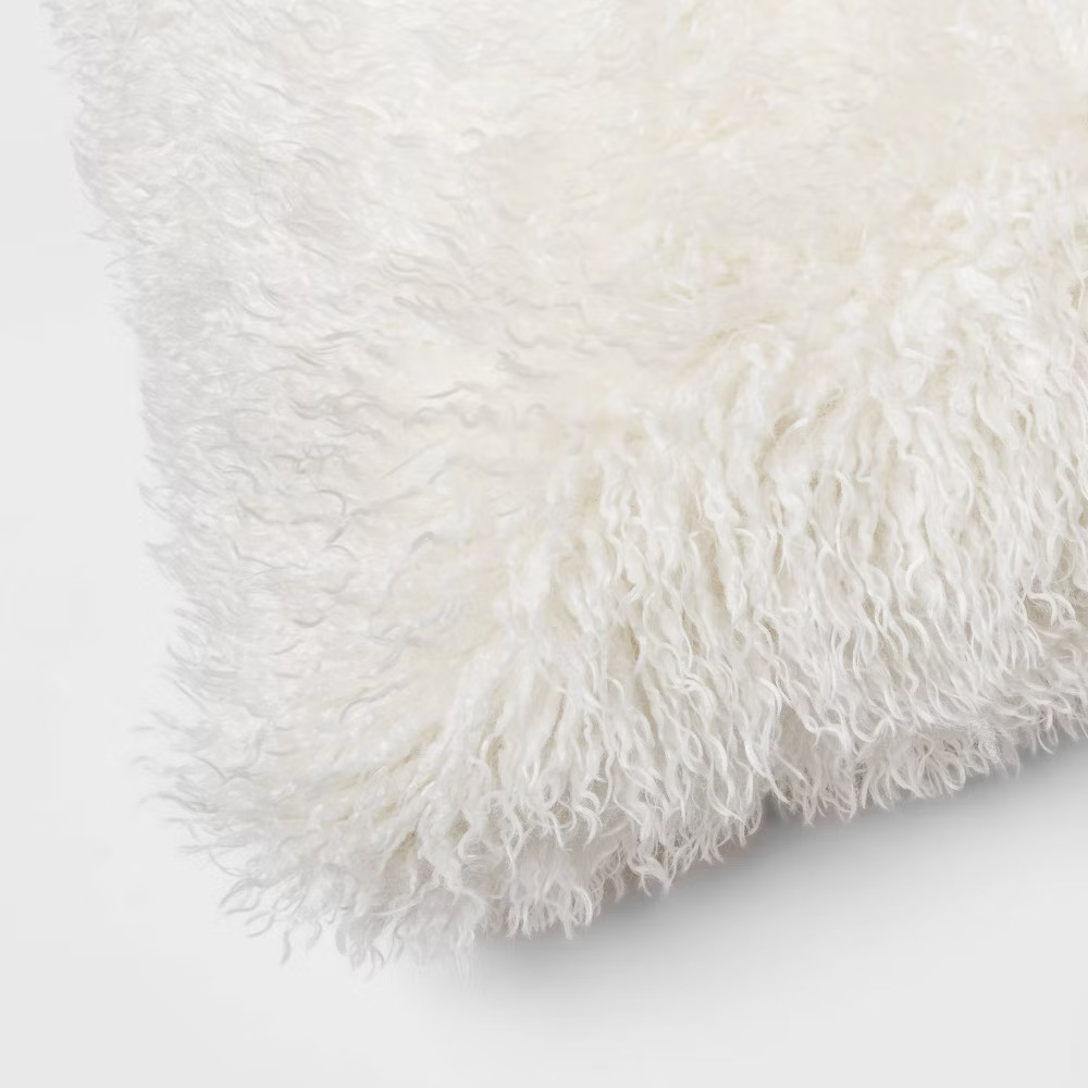 Threshold Euro Faux Mongolian Fur Decorative Pillow 24x24 OEKO-TEX, Cream