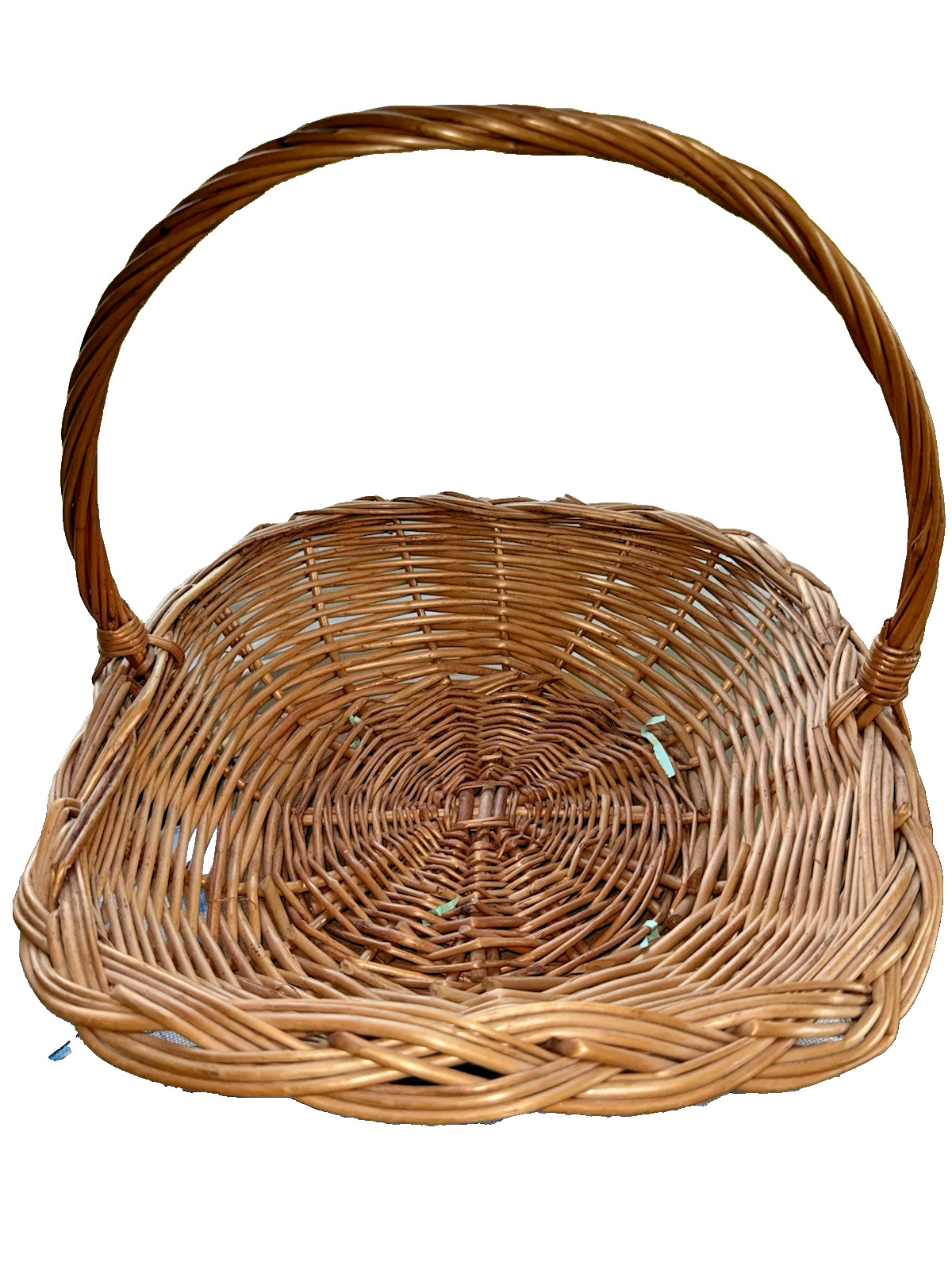 Vintage Large rustic brown wicker gathering basket, country cottagecore