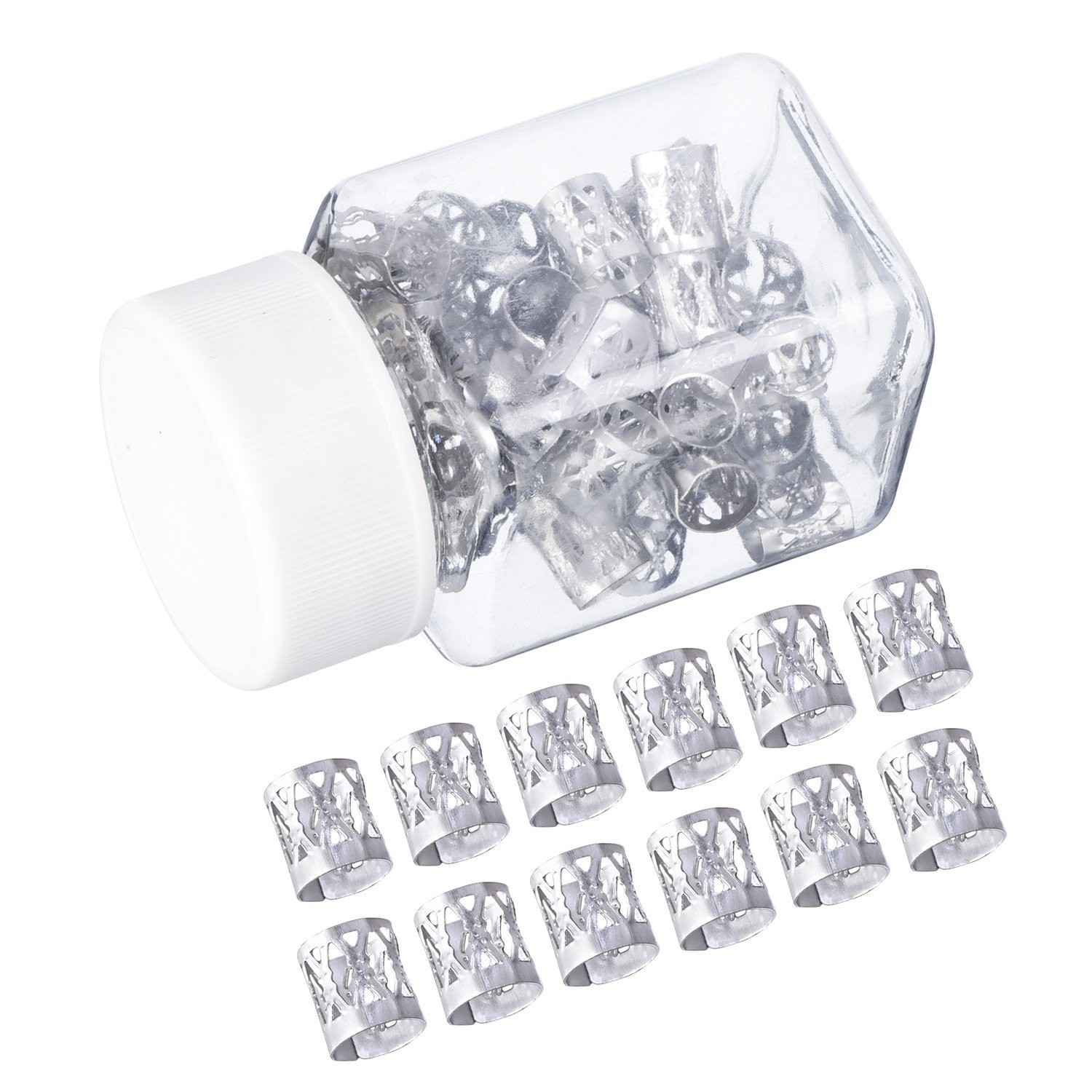 Mudder 50 Pieces Aluminum Dread Locks Adjustable Metal Cuffs Silver