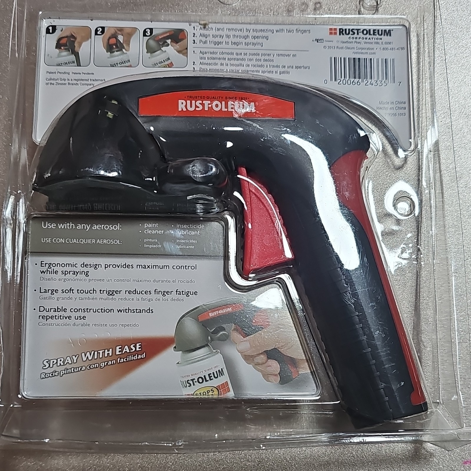 Rust-Oleum Comfort Grip Spray Handle, Ergonomic Soft Trigger, Black/Red
