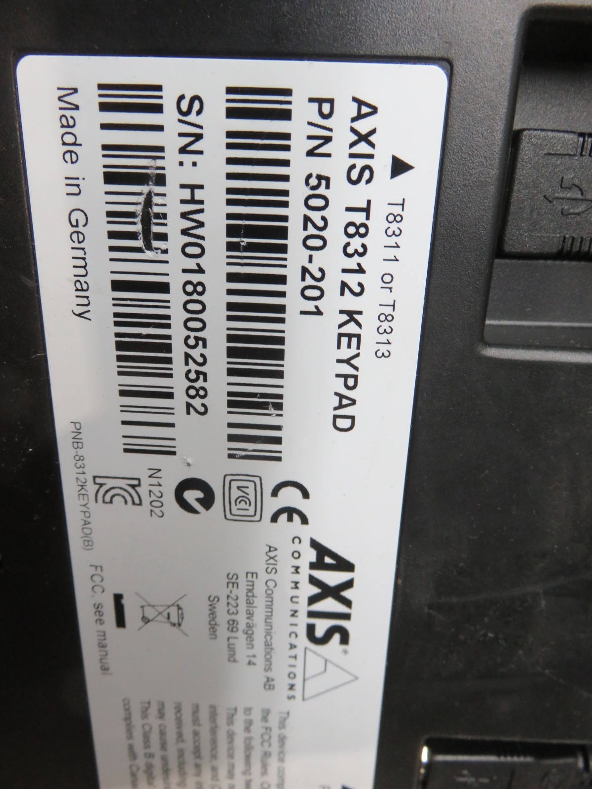 AXIS T8312 KEYPAD & T8311 CAMERA JOYSTICK AND KEYPAD