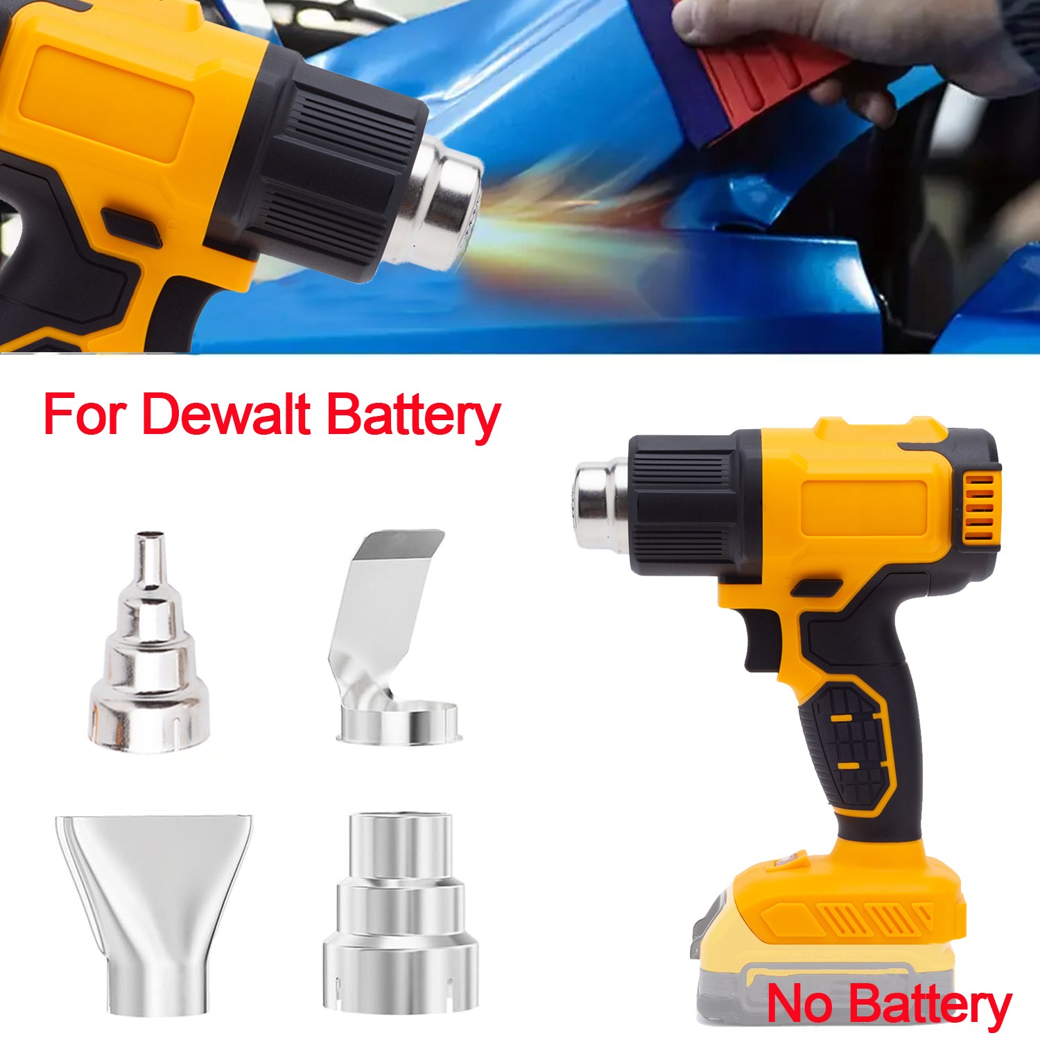 Cordless Heat Gun for Dewalt 20v Battery Soldering Hot Air Gun with 4 Nozzles