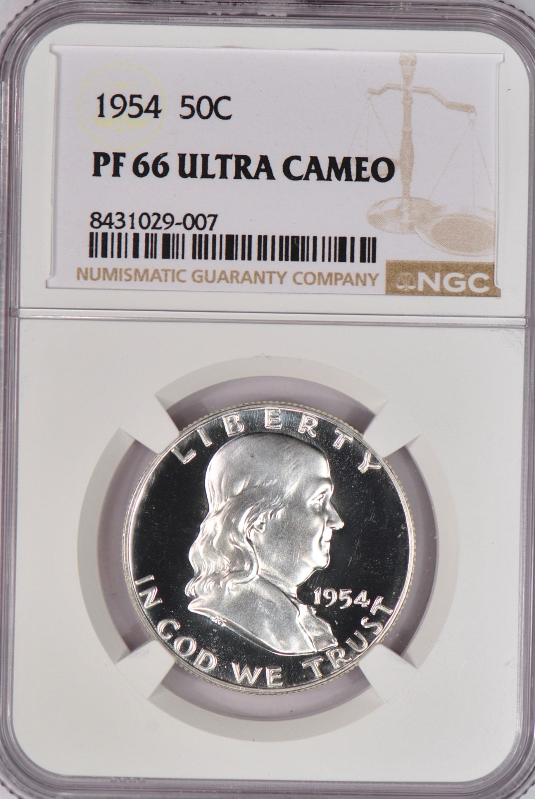 1954 Franklin Half Dollar Proof NGC PF 66 ULTRA CAMEO PR 66 DCAM Frosty Coin 50C