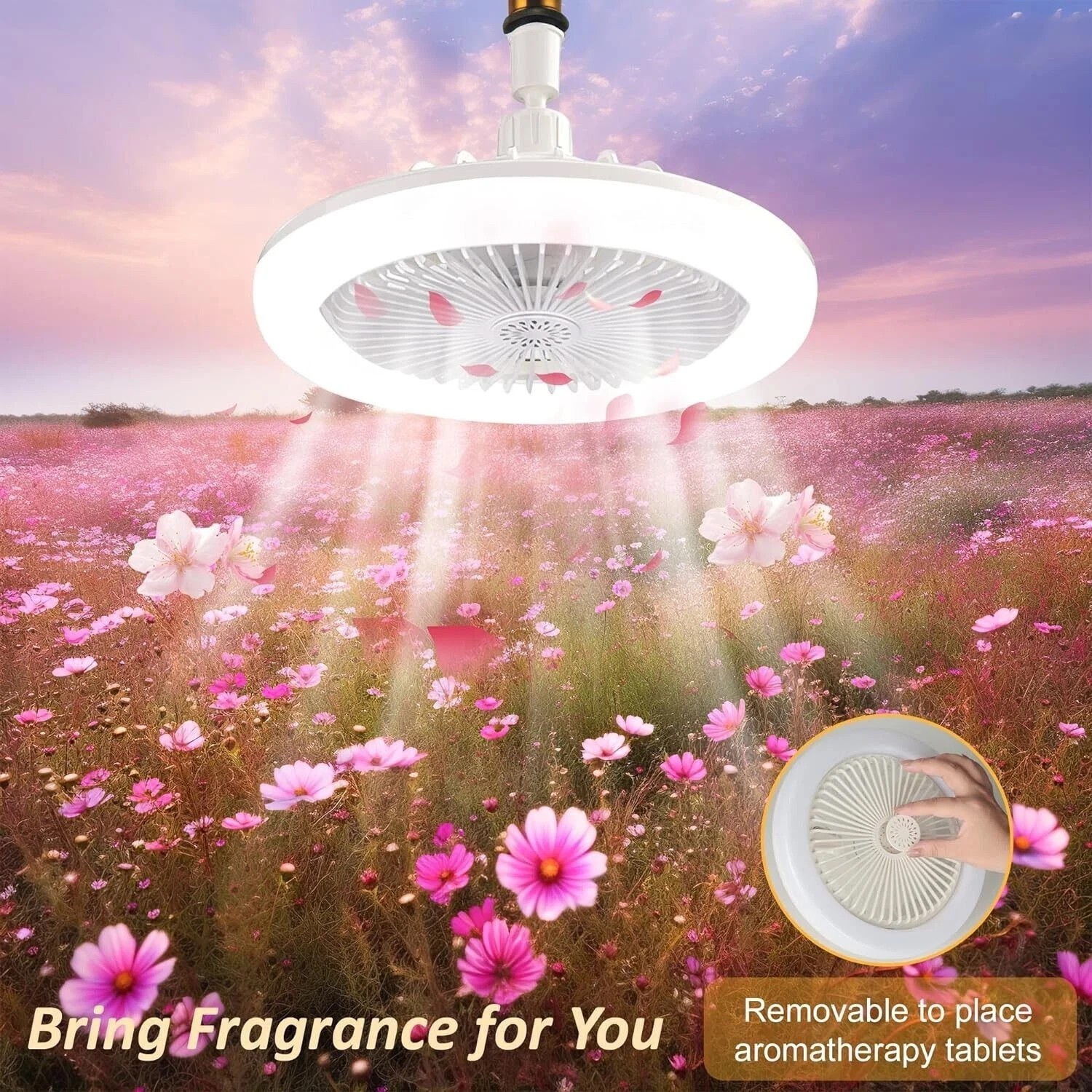 10" Adjustable E27 Socket Ceiling Fan Light 3-Color Temp LED Chandelier w/Remote
