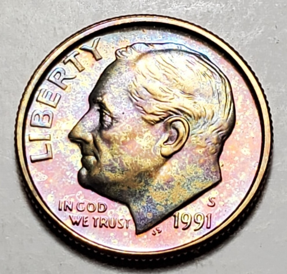 TONED 1991 S ROOSEVELT DIME PROOF UNC #C4359