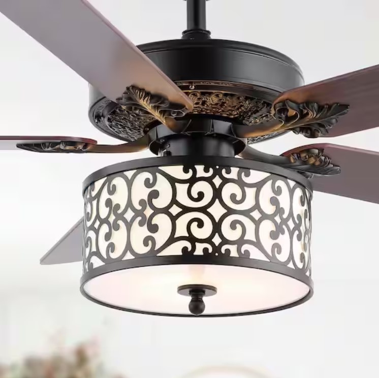 Paolo 52" 3-Light Farmhouse Industrial Iron Scroll Drum
