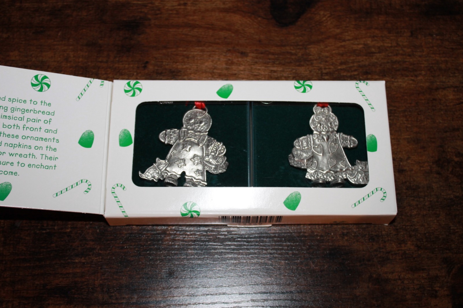 Longaberger 2000 Pewter Christmas Ornaments "Roger and Ginger" Gingerbread NEW