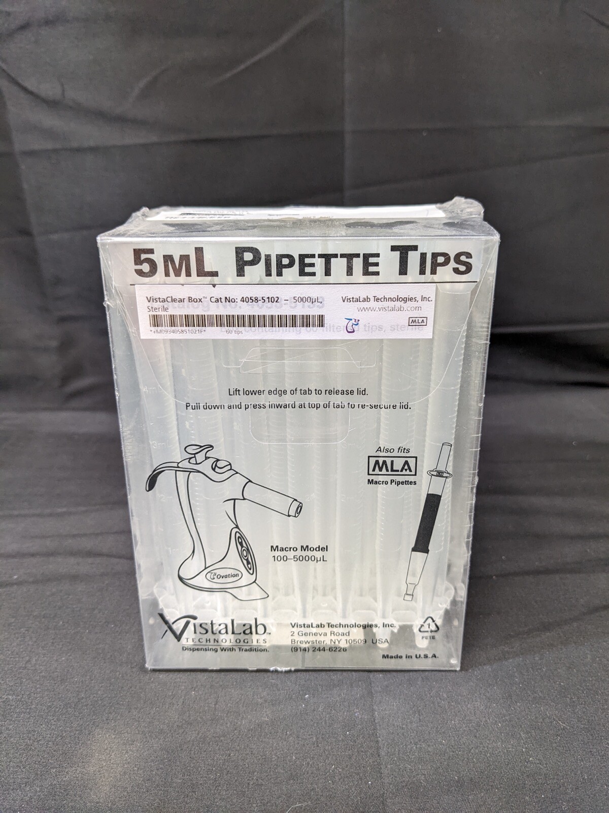 VISTALAB 5mL VistaClear Pipette Tips Macro Model Sterile 4058-5102 60/Pack