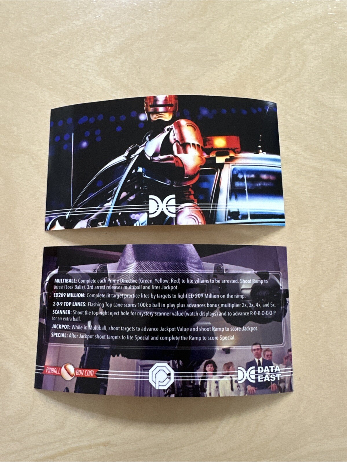 Data East Robo Cop Pinball Apron Cards