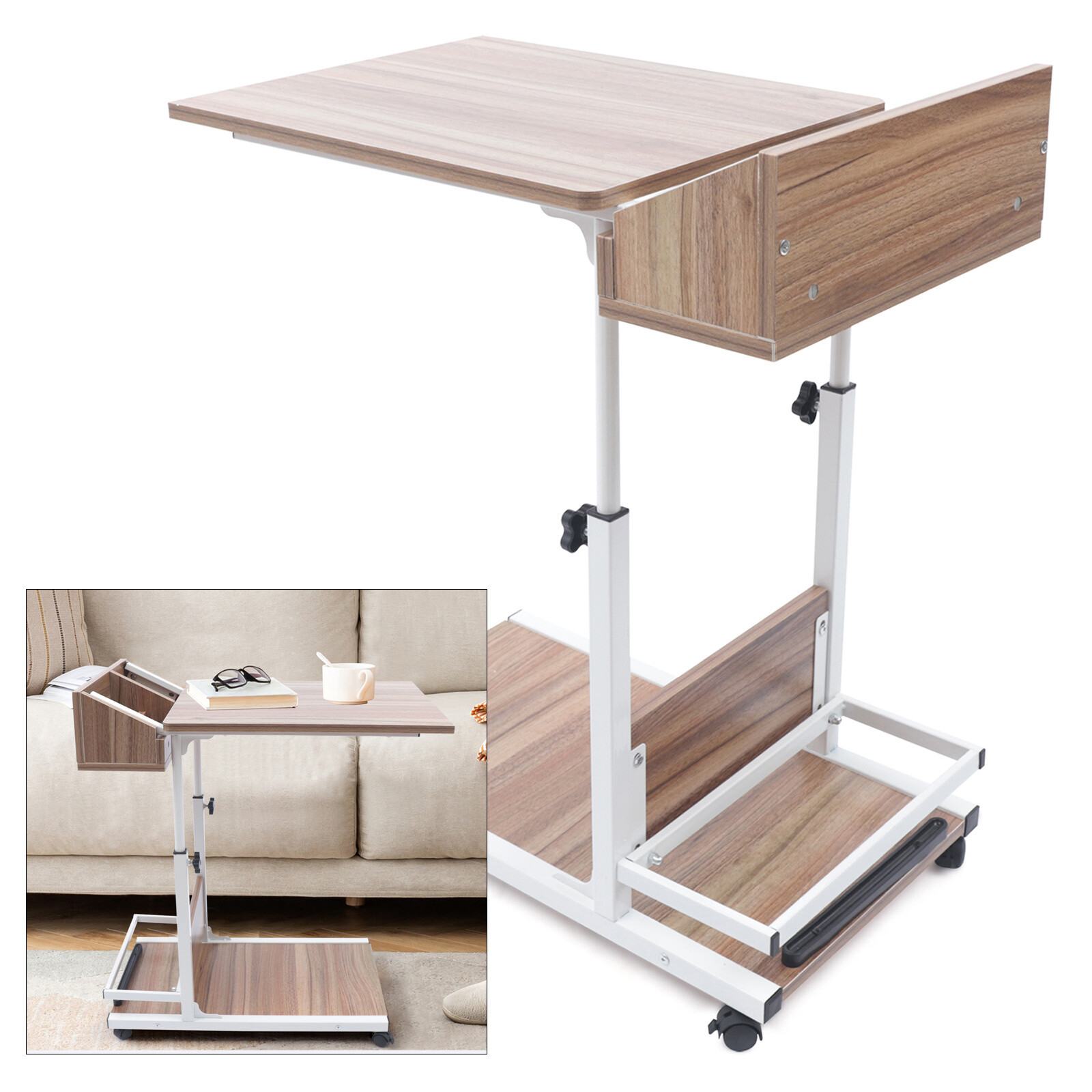 Adjustable Height Laptop Desk Rolling Bedside Table Computer Over Bed Standing !
