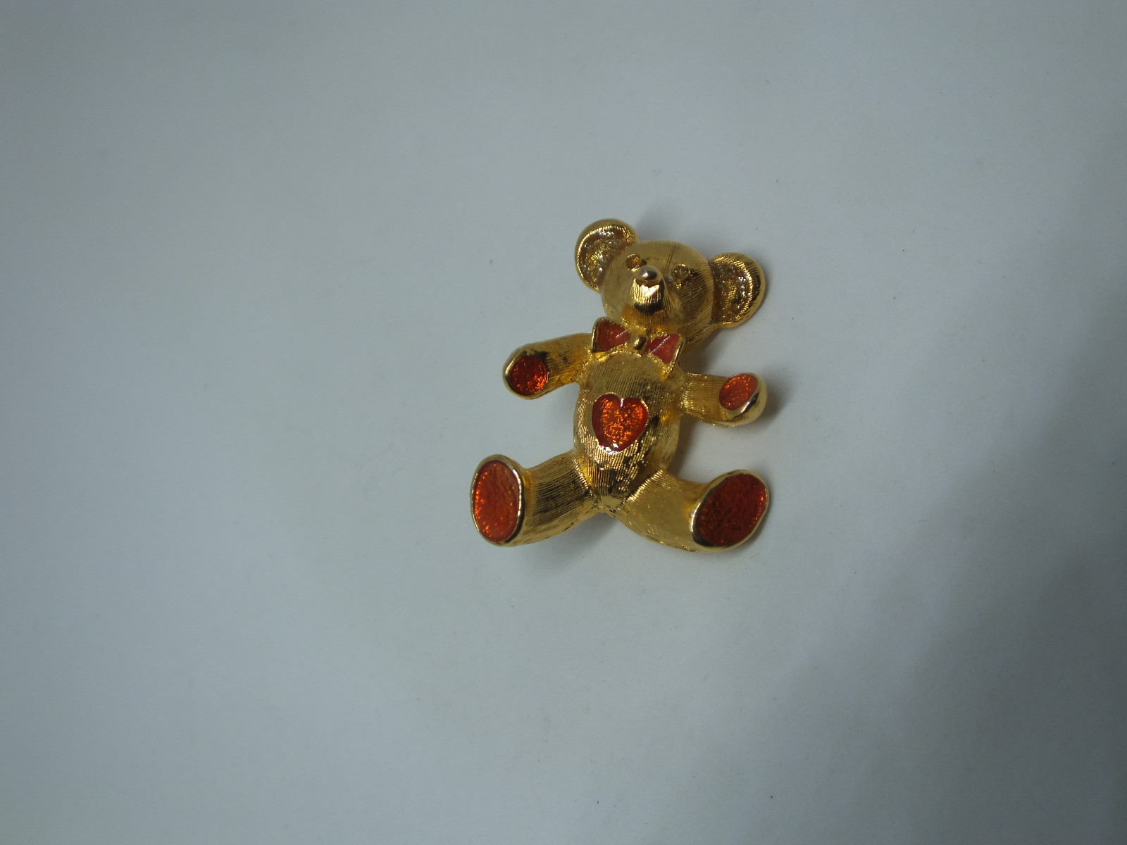 Cute Brooch Pin Gold Tone Bear Orange Gold Enamel 1 3/8 x 1" NICE