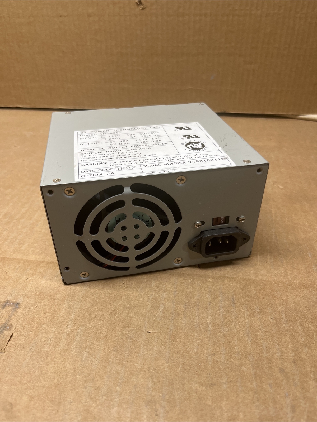 YP-4361 3Y POWER TECHNOLOGY INC 361 WATT POWER SUPPLY Tested Working