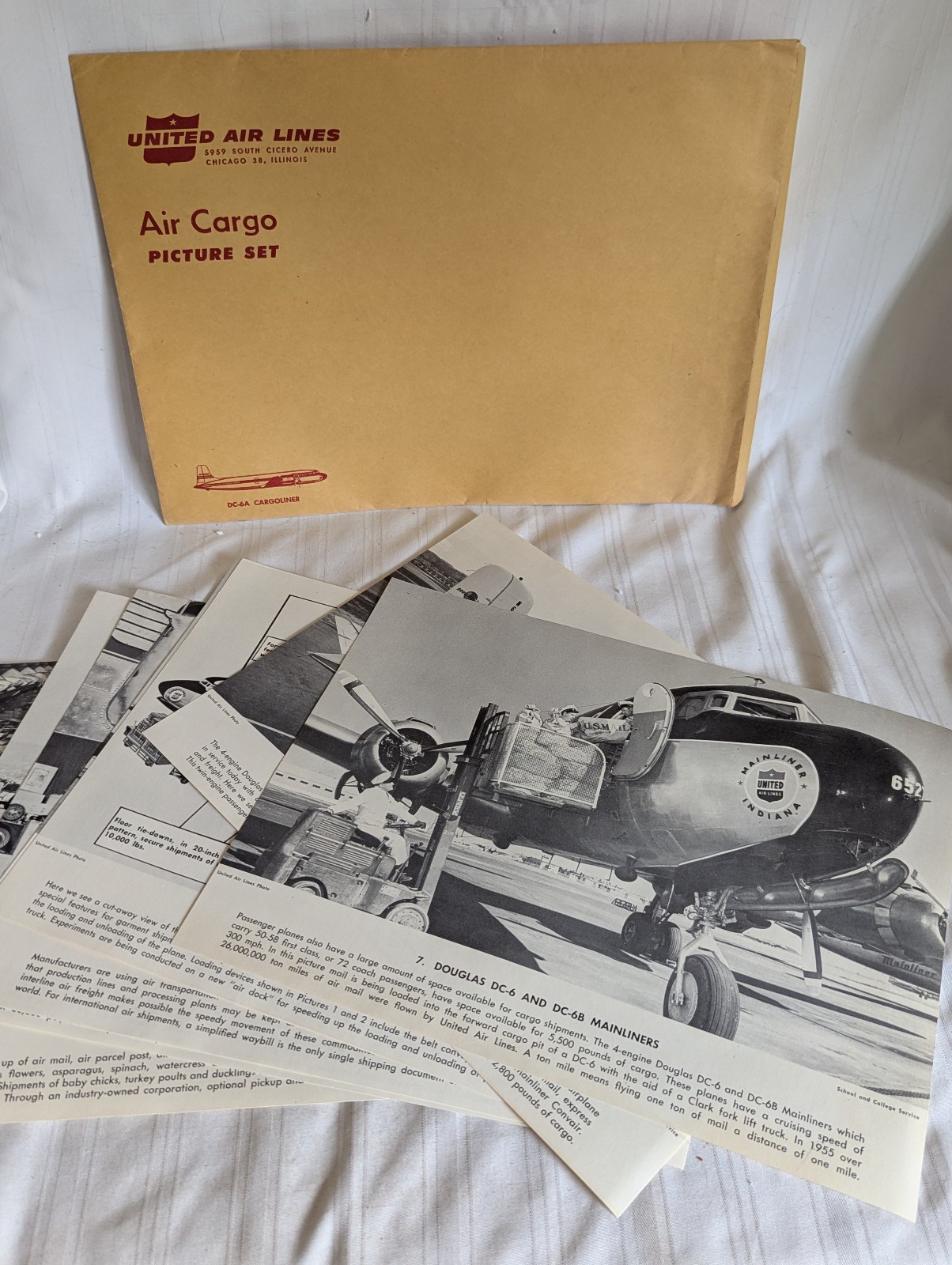 United Air Lines Air Cargo 1950's picture set DC-6A Cargoliner Chicago IL