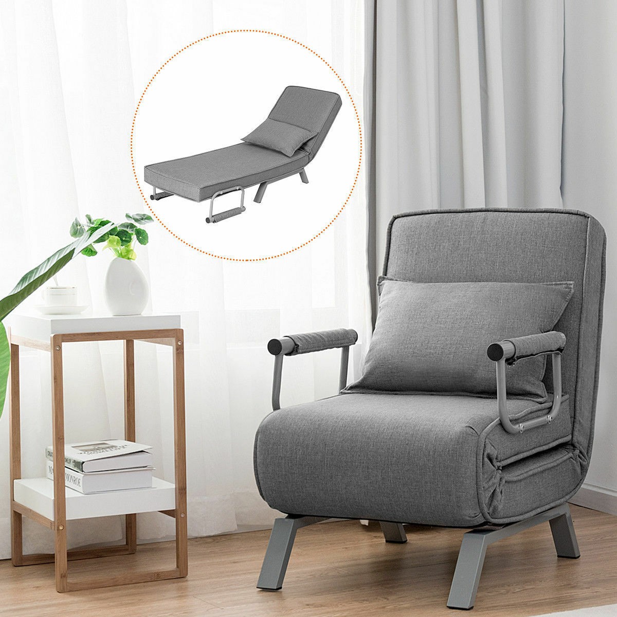 Folding Sofa Bed Sleeper Convertible Armchair Lounge Couch 5 Position w/ Pillow