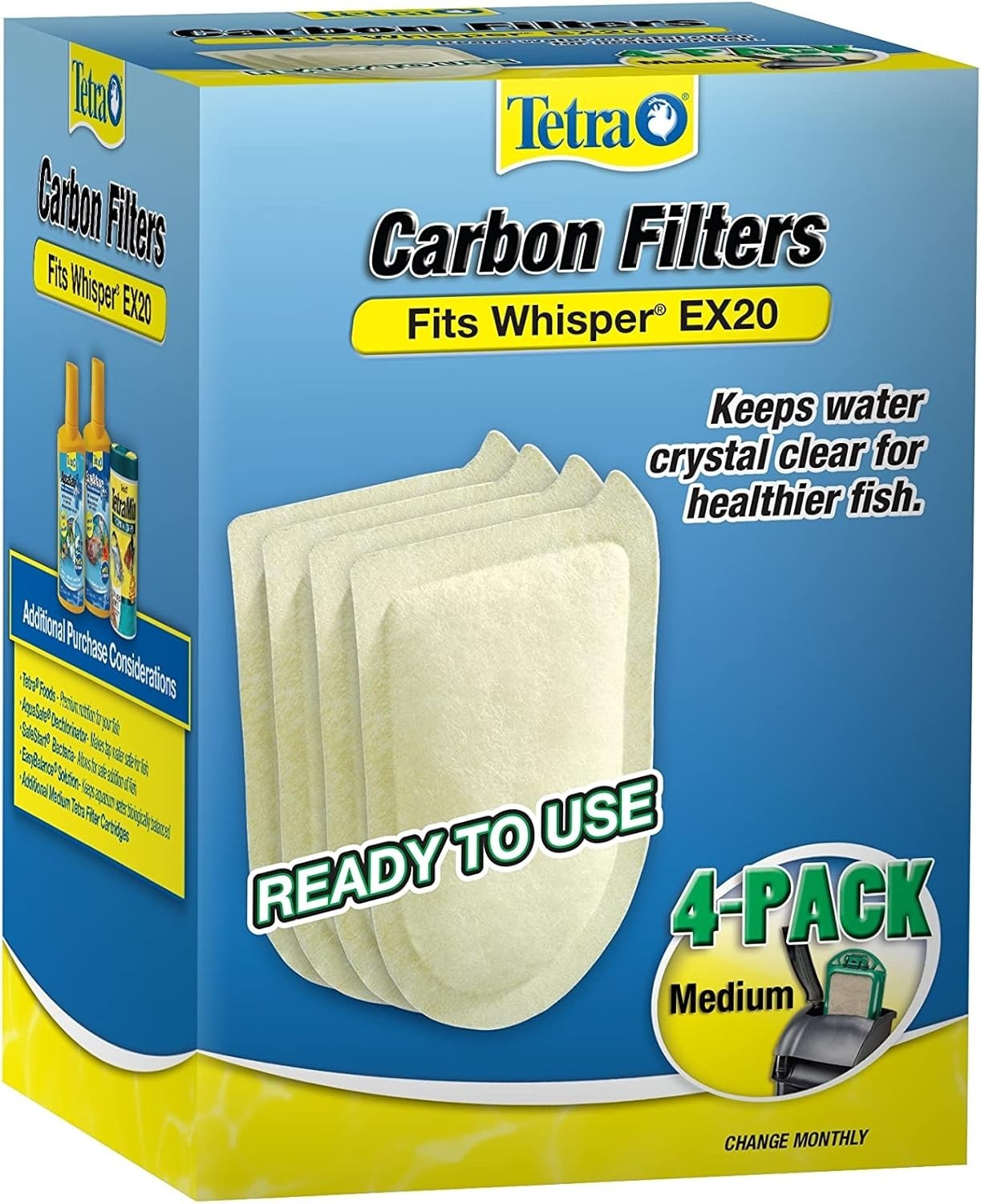 TETRA Carbon Filter Cartridges Medium  4-Pack  For Whisper EX 20 Aquarium Filter