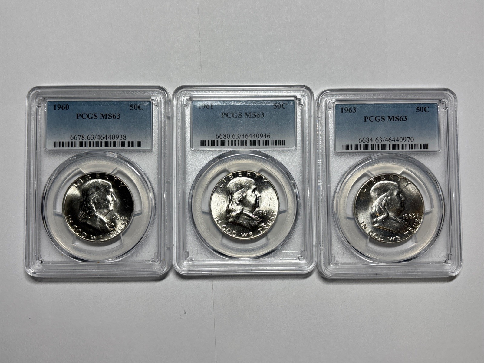 Lot Of 3 Franklin Half Dollar PCGS 1960,1961,1963 All Are PCGS MS63  ( LOT OF 3)