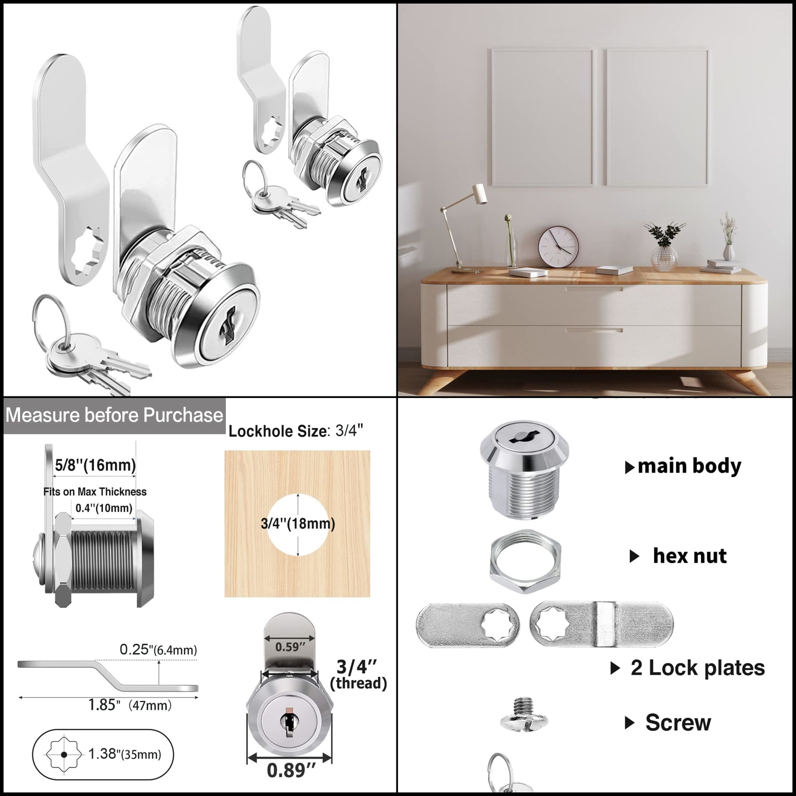 Cam Lock RV Storage Locks Keyed Alike, 5/8" Fits 3/8" Max Door Thickness
