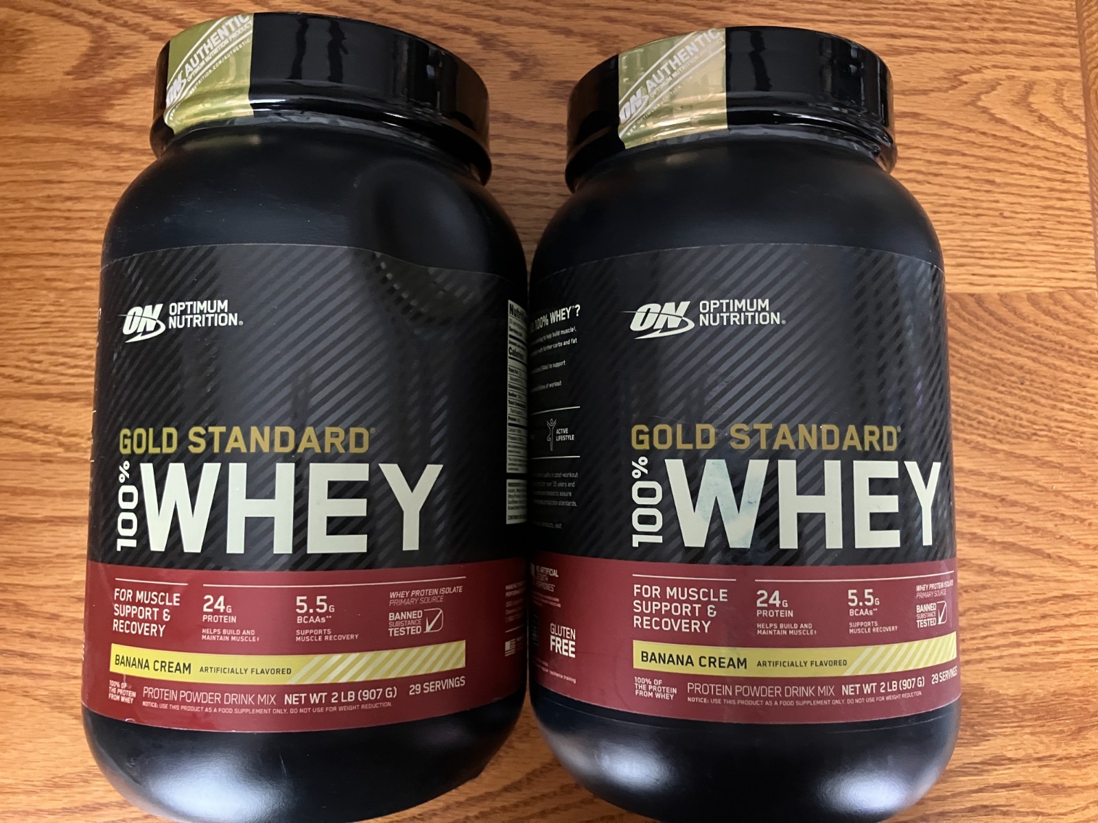 2x 2lb jars optimum nutrition gold standard whey protein powder banana cream