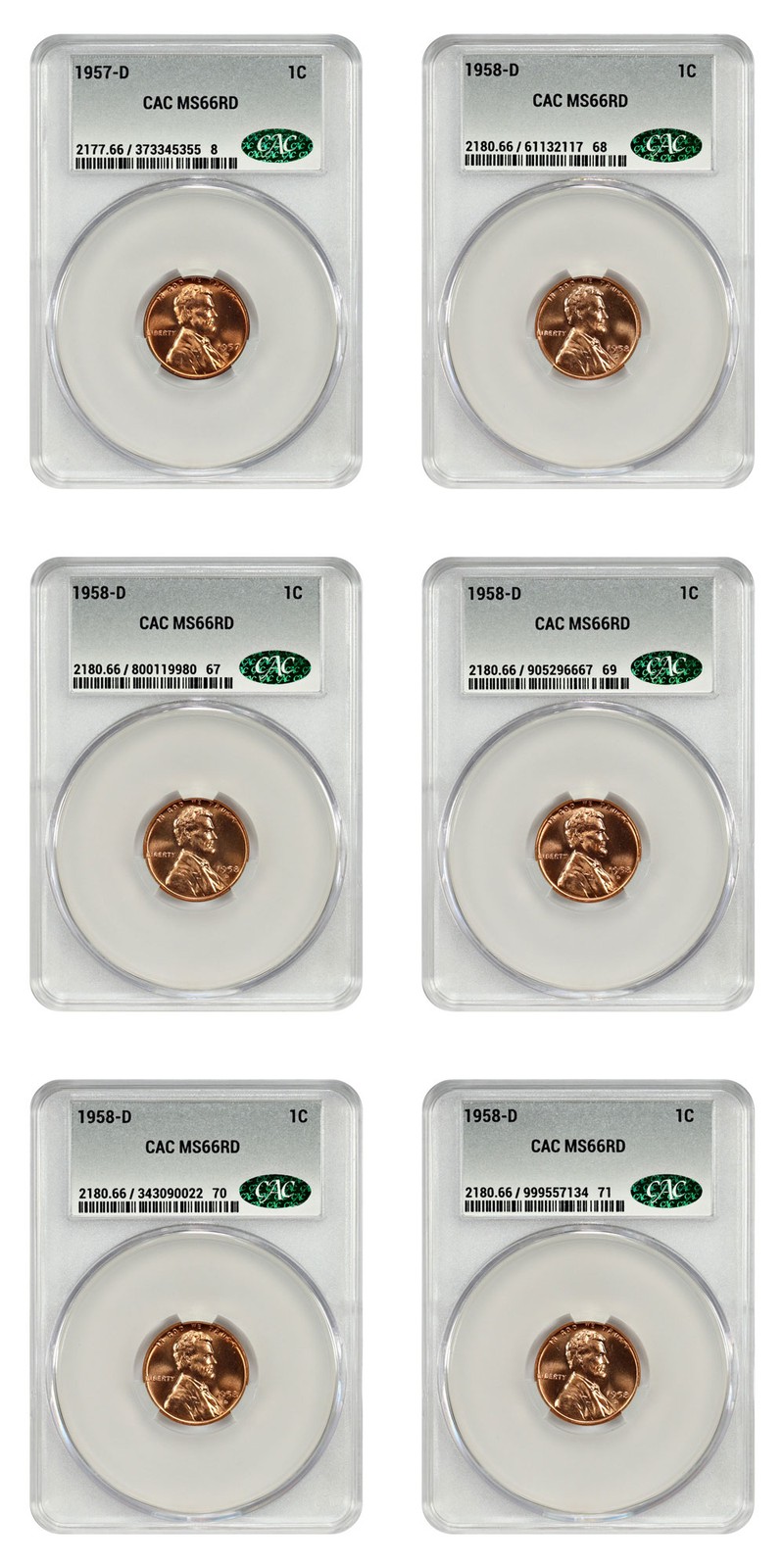 Lot of 1957 - 1958-D 1C CACG MS66RD (6 Coins) - Other