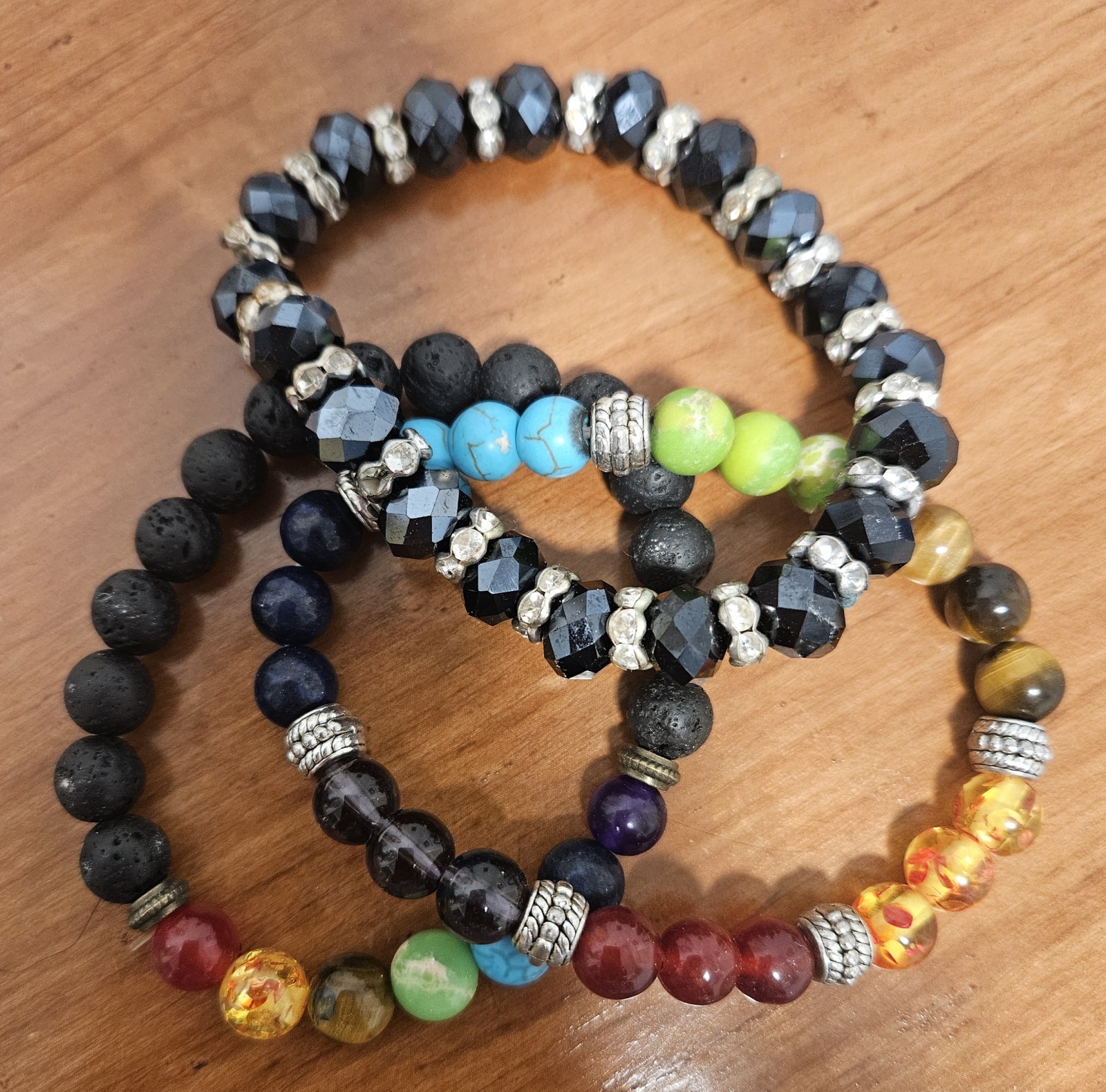 Stackable Multicolor Gemstone Beaded Bracelets Set, Bohemian, Unisex