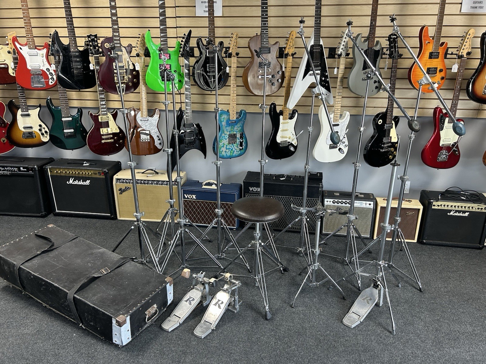 HUGE LOT of Rogers Memriloc Stands Throne Boom Stands Pedals Case And More #2645