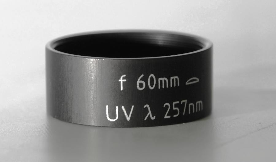 Spindler & Hoyer / Linos 257 nm UV Lens, f.l. 60 mm, 25 mm O.D., Mounted Singlet