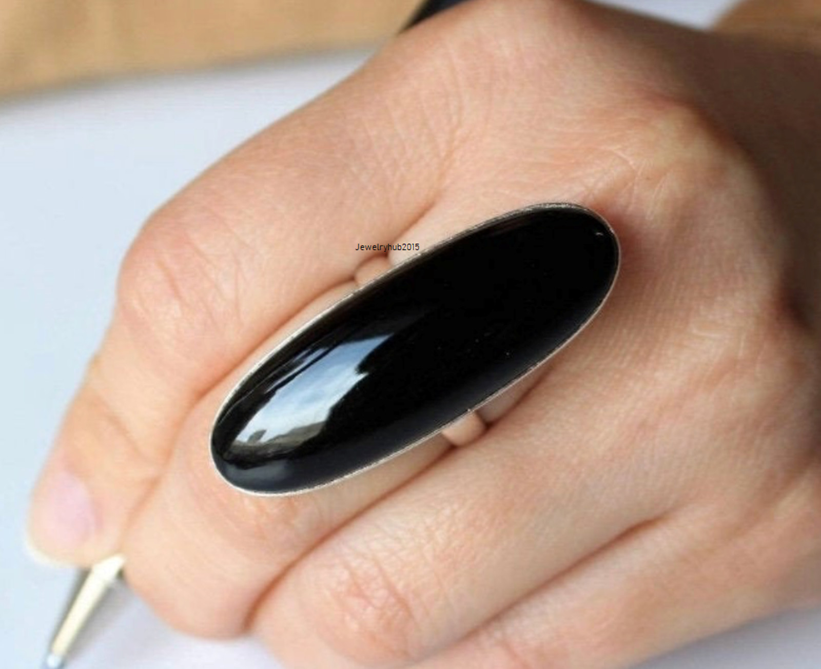 Long Black Onyx Gemstone 925 Sterling Silver Handmade Lovely Ring All Size Sr21
