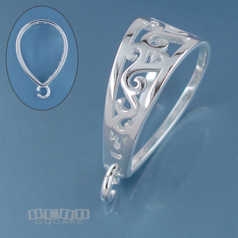 XXL Sterling Silver Scroll Pendant Bail Connector w/Open Loop 28mm #33422