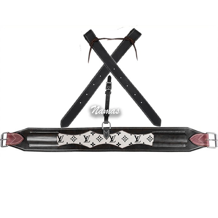 LV  Printed Leather Cinch Western Rear Flank Back Saddle Cinch with Billet Girth