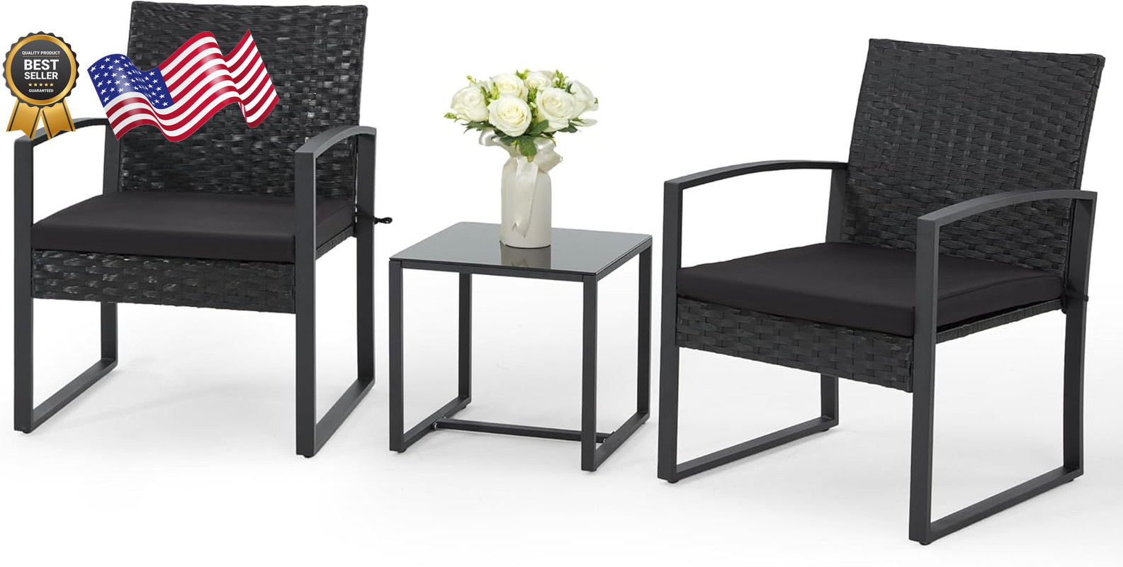 Outdoor 3 Piece Set 2 Chairs and Table With Cushions Patio Furniture Clearance
