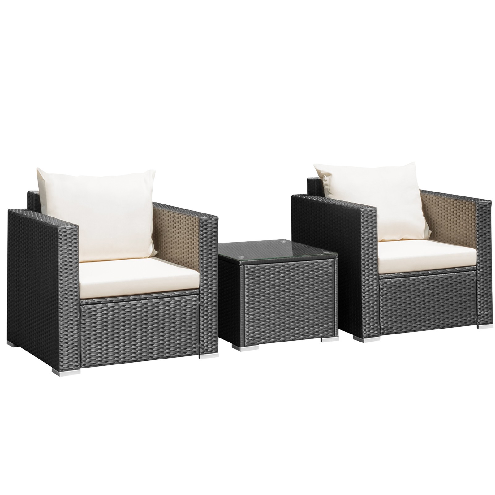 3PCS Rattan Patio Conversation Furniture Set Outdoor Sofa Set w/ Cushions