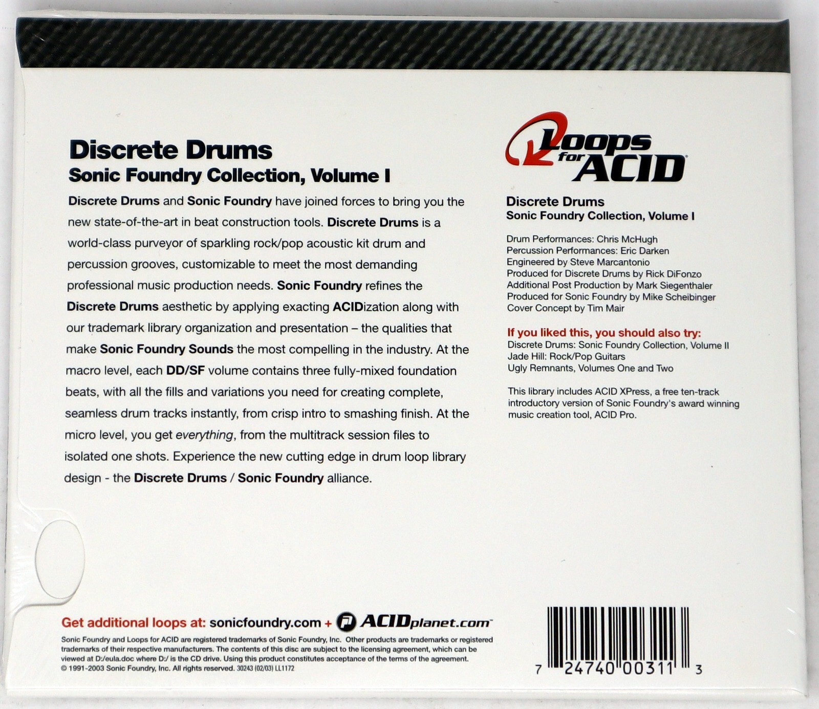 Sonic Foundry Discrete Drums 1 Loops For Acid Sample/Sound Library/Sampling CD