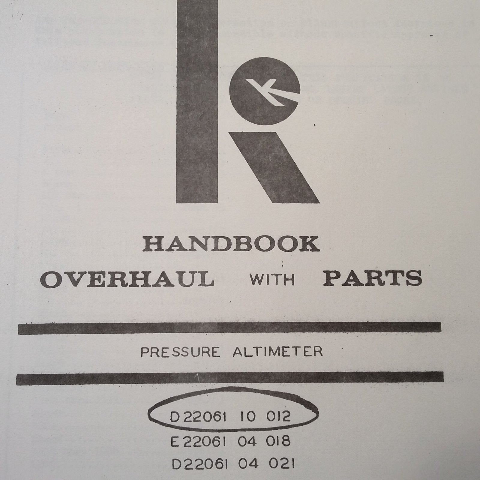 Altimeter D22061-10-012, E22061-04-018 & D22061-04-021 Overhaul Manual