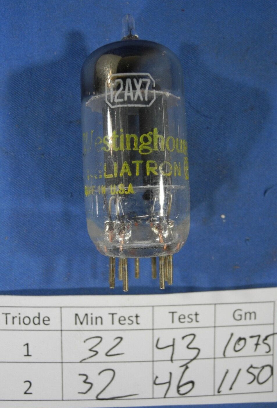 Westinghouse 12AX7 vacuum tube Strong! (TESTED W/ TV-7D/U)