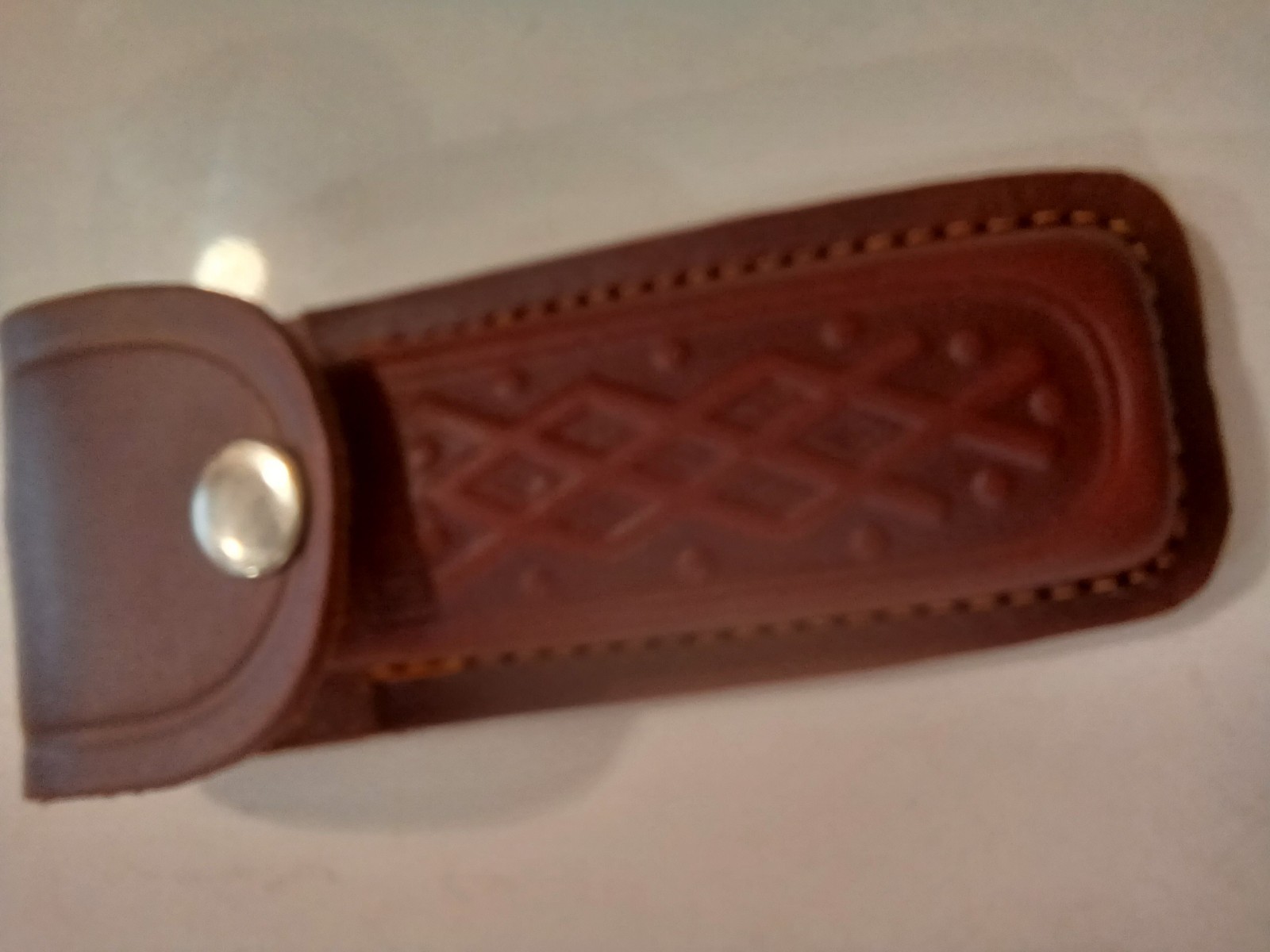 Copperhead Folder Bone Handle Brass Bolster 2 Blade Leather Sheath Well Made.
