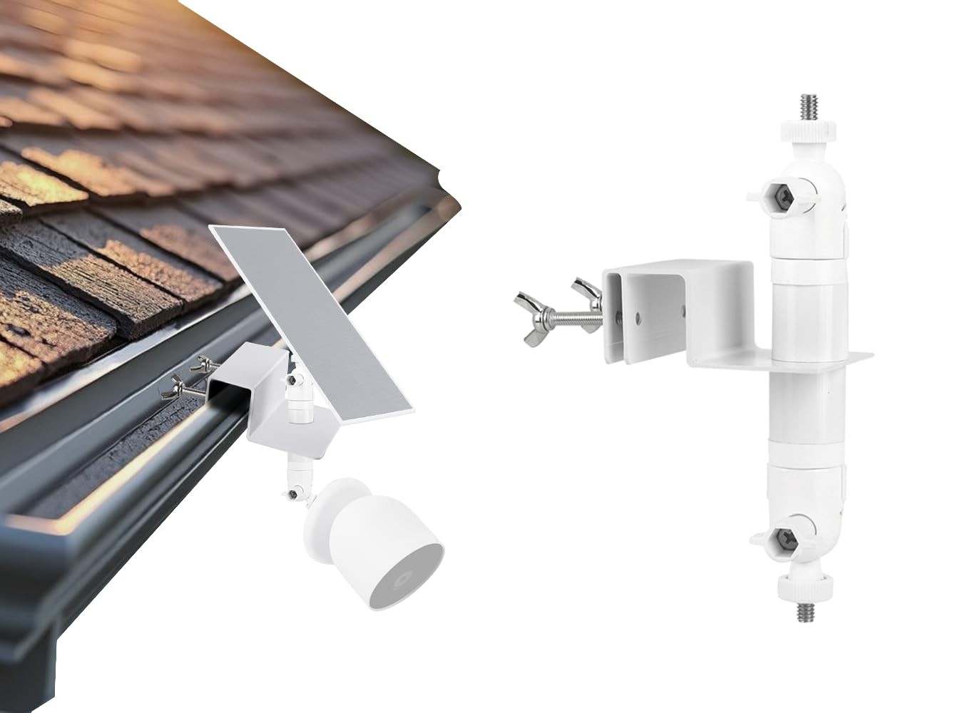 2-in-1 Gutter Mount for Google Nest Cam (Battery) and Solar Panel, Waterproof, S