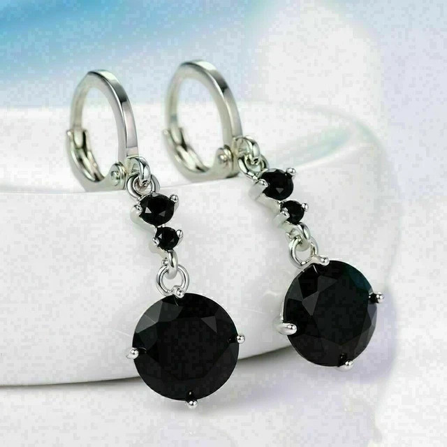 3Ct Round Cut Lab Created Black Diamond Halo Drop Earrings 14K White Gold Plated
