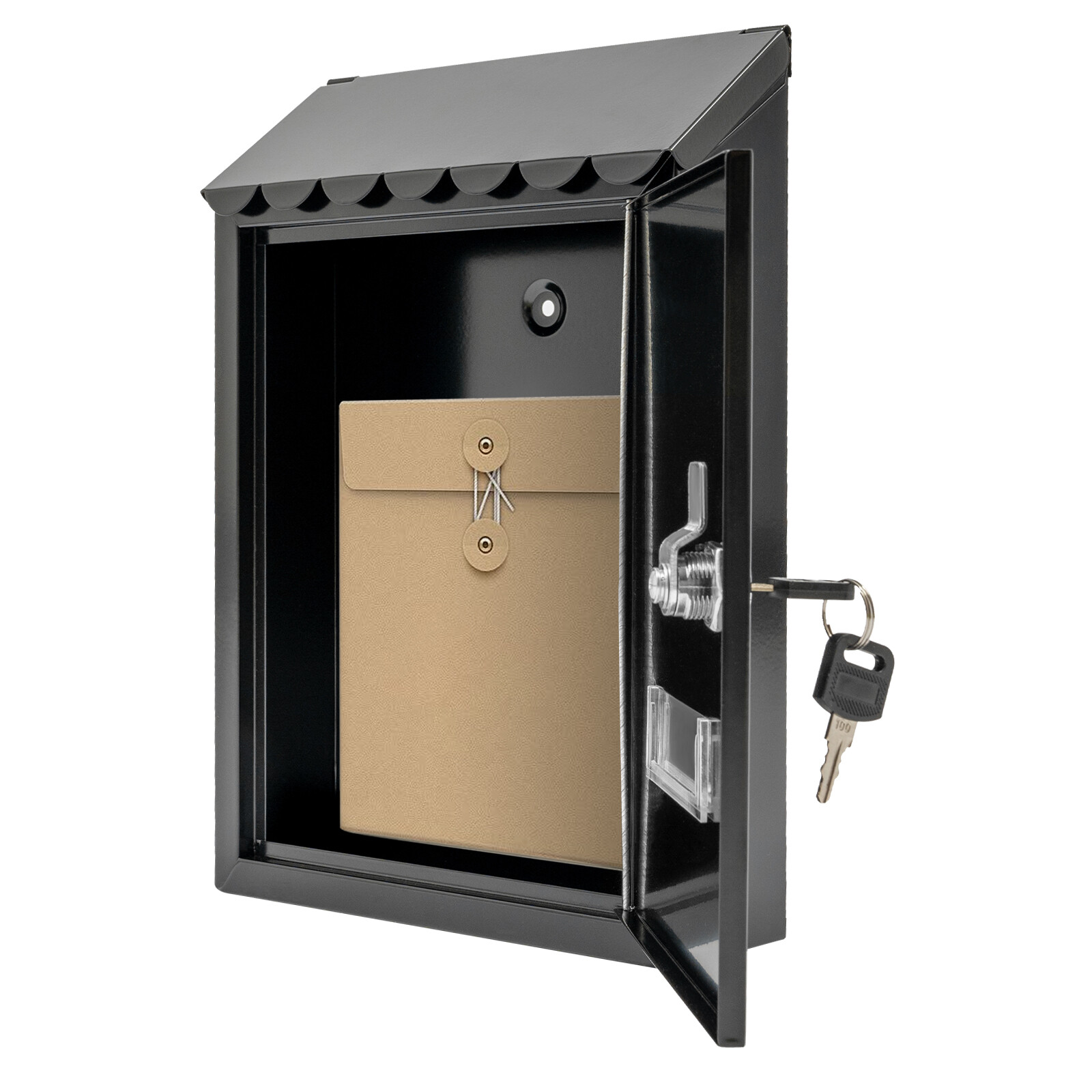 Wall Mount Rectangular Locking Mailbox W/ 2 Keys Black Residential Mail Box