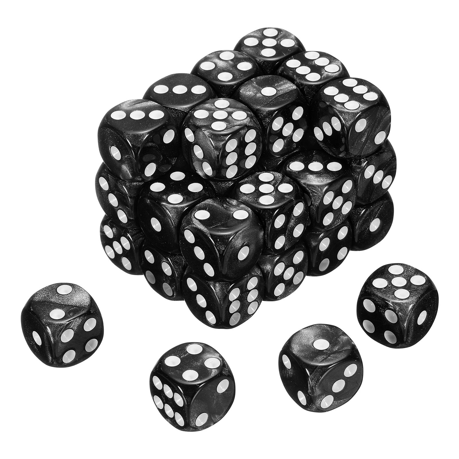 48Pcs 6 Sided Colored Standard Dice, Acrylic D6 Pearl Pattern Dice, Black