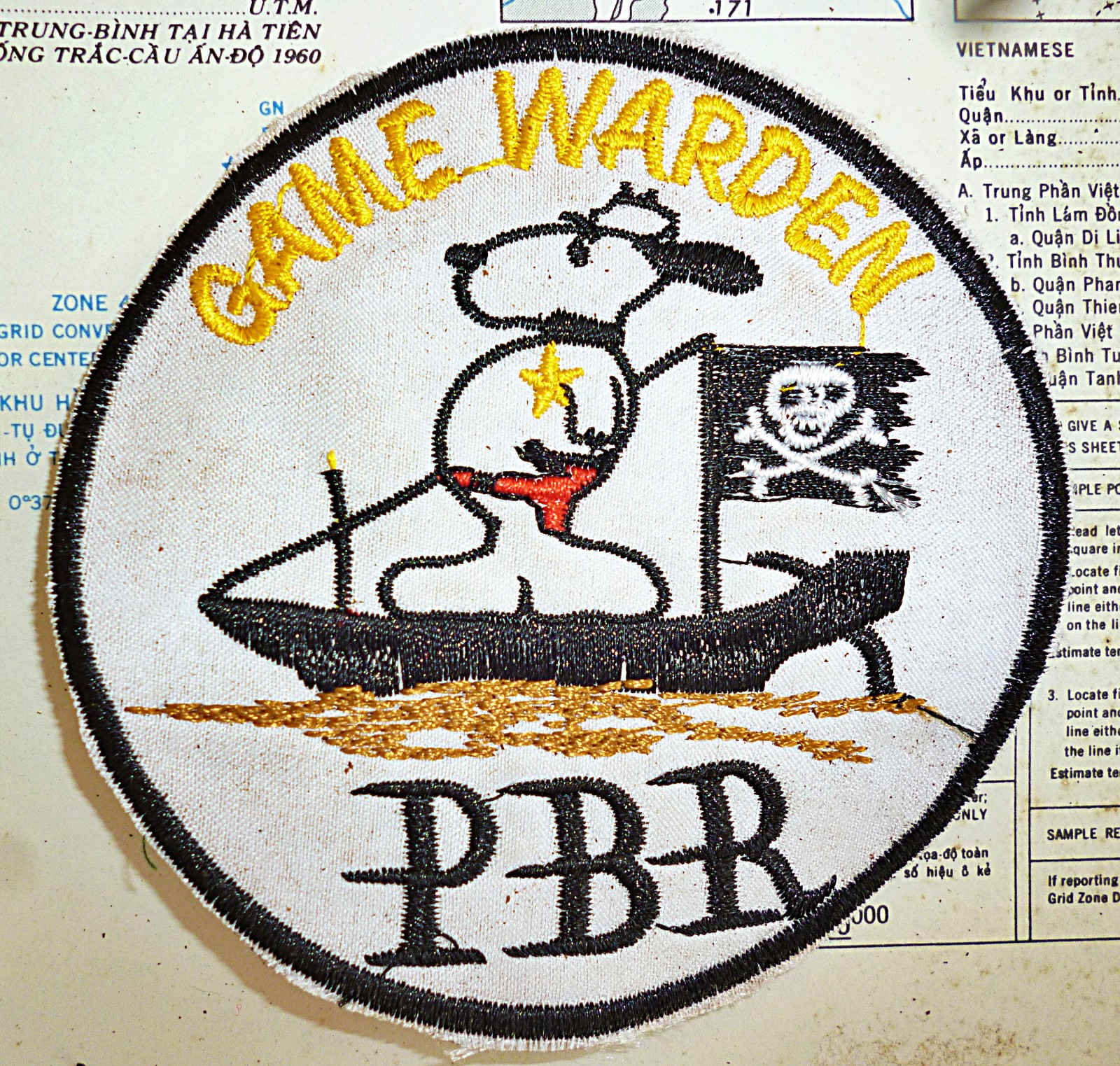 Game Warden Pirate - Snoopy Patch - Skull and Crossed Bones Flag - Vietnam War