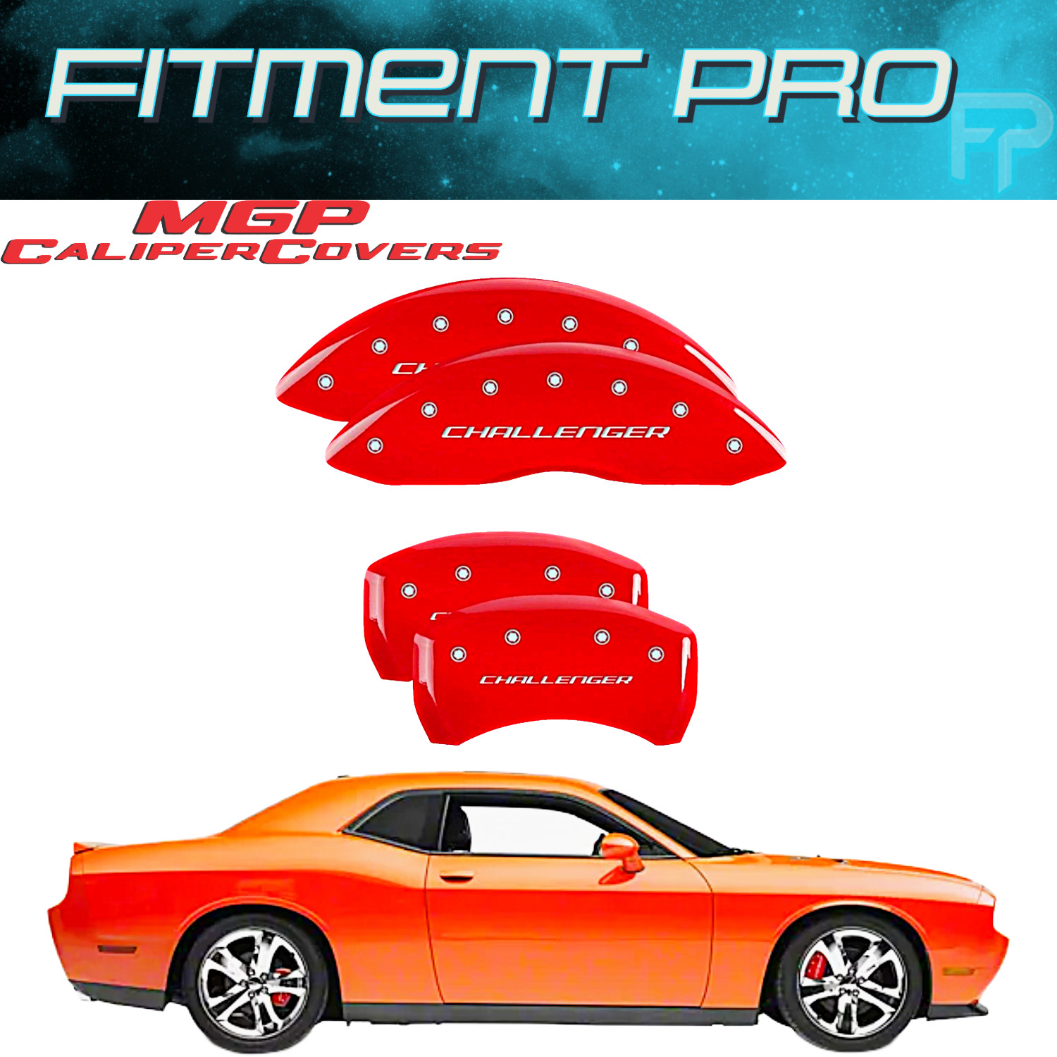 MGP 12162SCLBRD Brake Caliper Covers set Red For 11-23 Dodge Challenger Charger