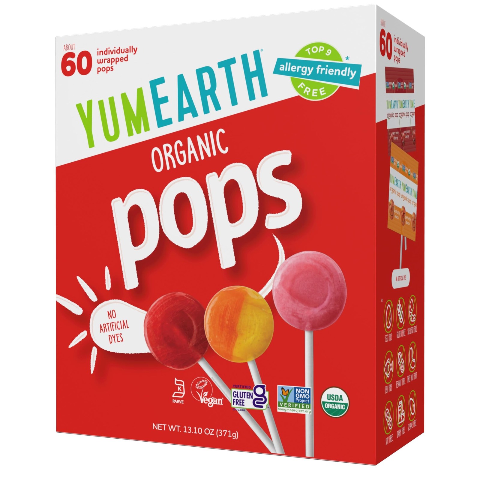 Organic Pops Fruit Flavored Lollipops, 60 Count Pack of 1