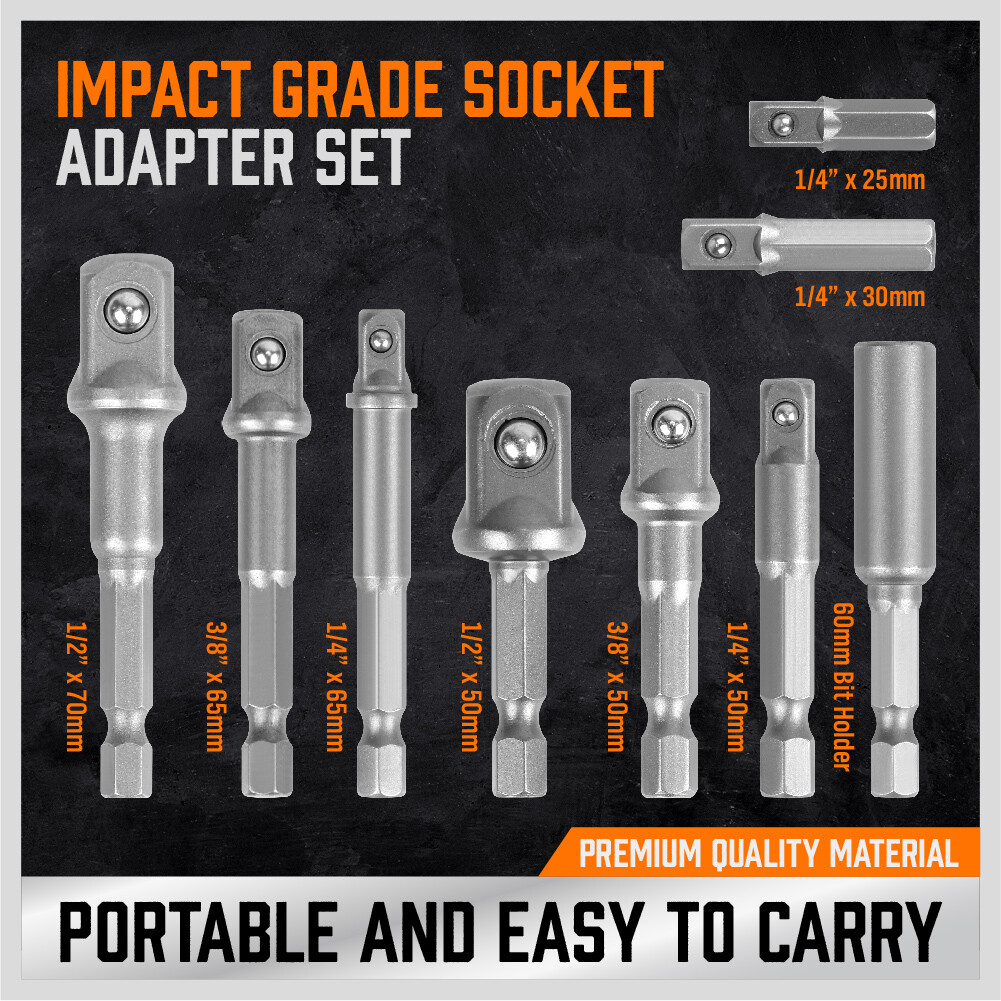 9Pcs Socket Adapter Drill Bits Set Hex Impact Driver Tools 1/4" 3/8" 1/2" Shank
