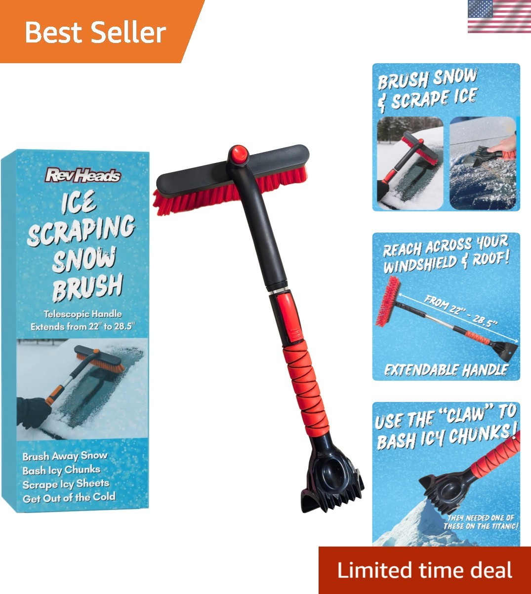 28" Extended Telescopic Ice Scraper - Brush, Chisel & Claw for Easy Ice Removal