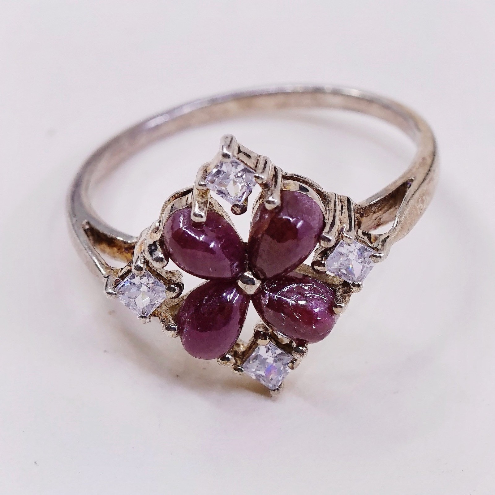 sz 10, Vermeil gold over sterling 925 silver flower ring w/ gold and Cz
